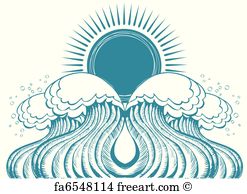 247x194 Free Art Print Of Sun And Sea Waves. Vector Black White Graphic