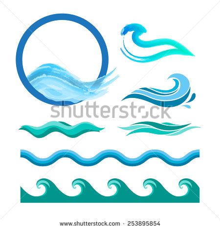 450x470 Set Of Blue Ocean Waves. Vector Logo Elements. Sea Water Icons
