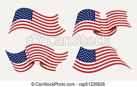 450x286 Flowing Flat American Flag Vector Illustration. Flying Waving Usa