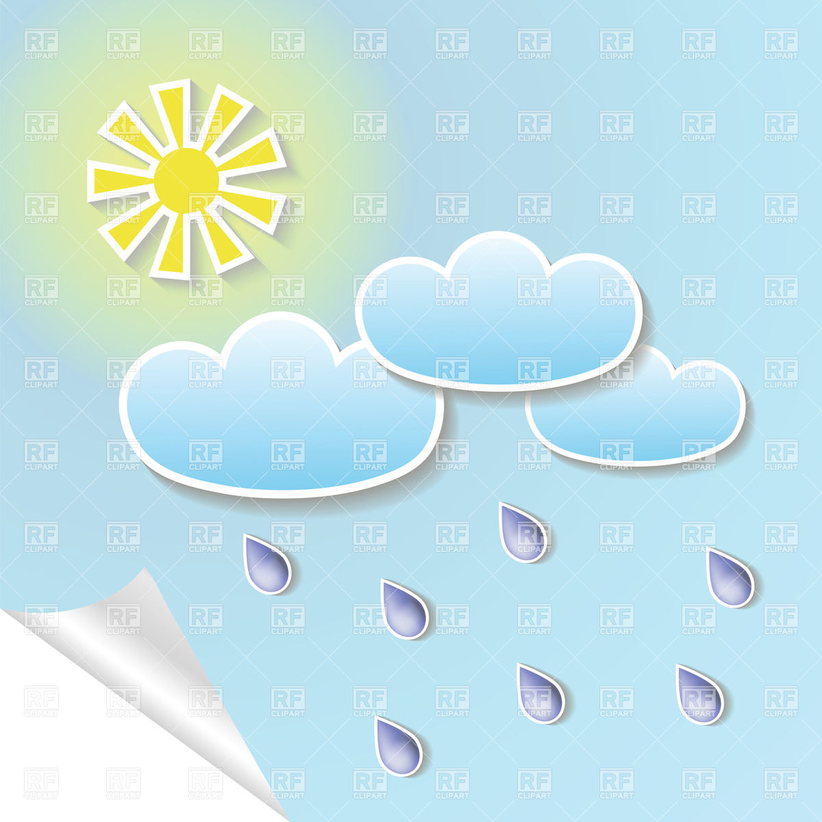 1200x1200 Cartoon Background With Sun And Raining Clouds
