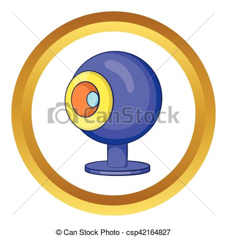 450x470 Webcam Vector Icon In Golden Circle, Cartoon Style Isolated On