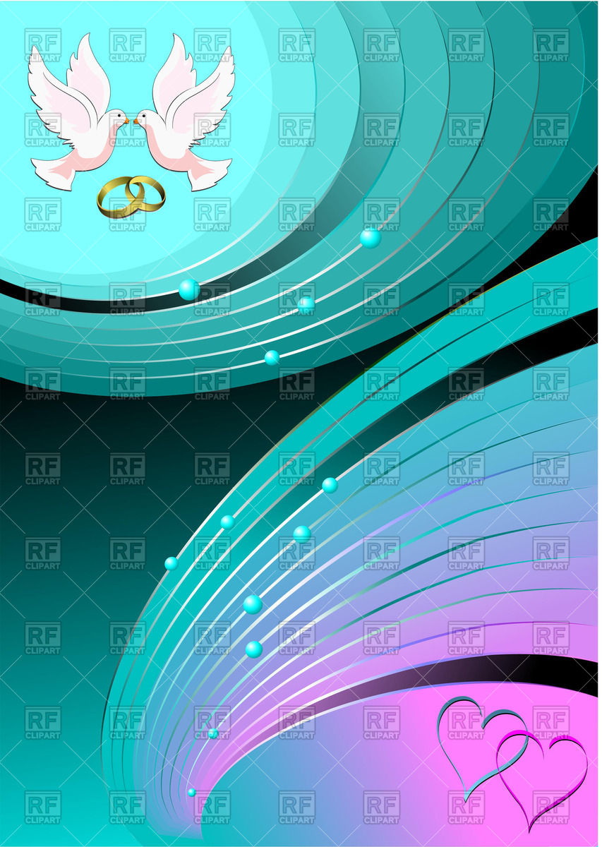 853x1200 Wedding Background With Doves, Rings And Hearts Vector Image