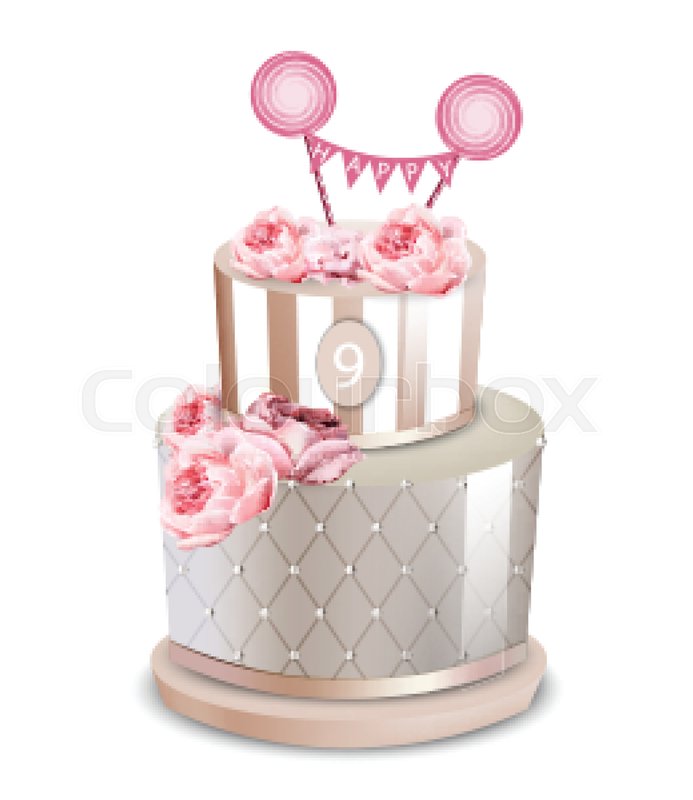 693x800 Wedding Cake Vector Realistic. Anniversary, Birthday Stock
