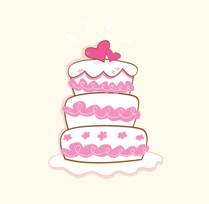 700x684 Wedding Cake. Pink Decorative Sweet Cake. Vector Illustration