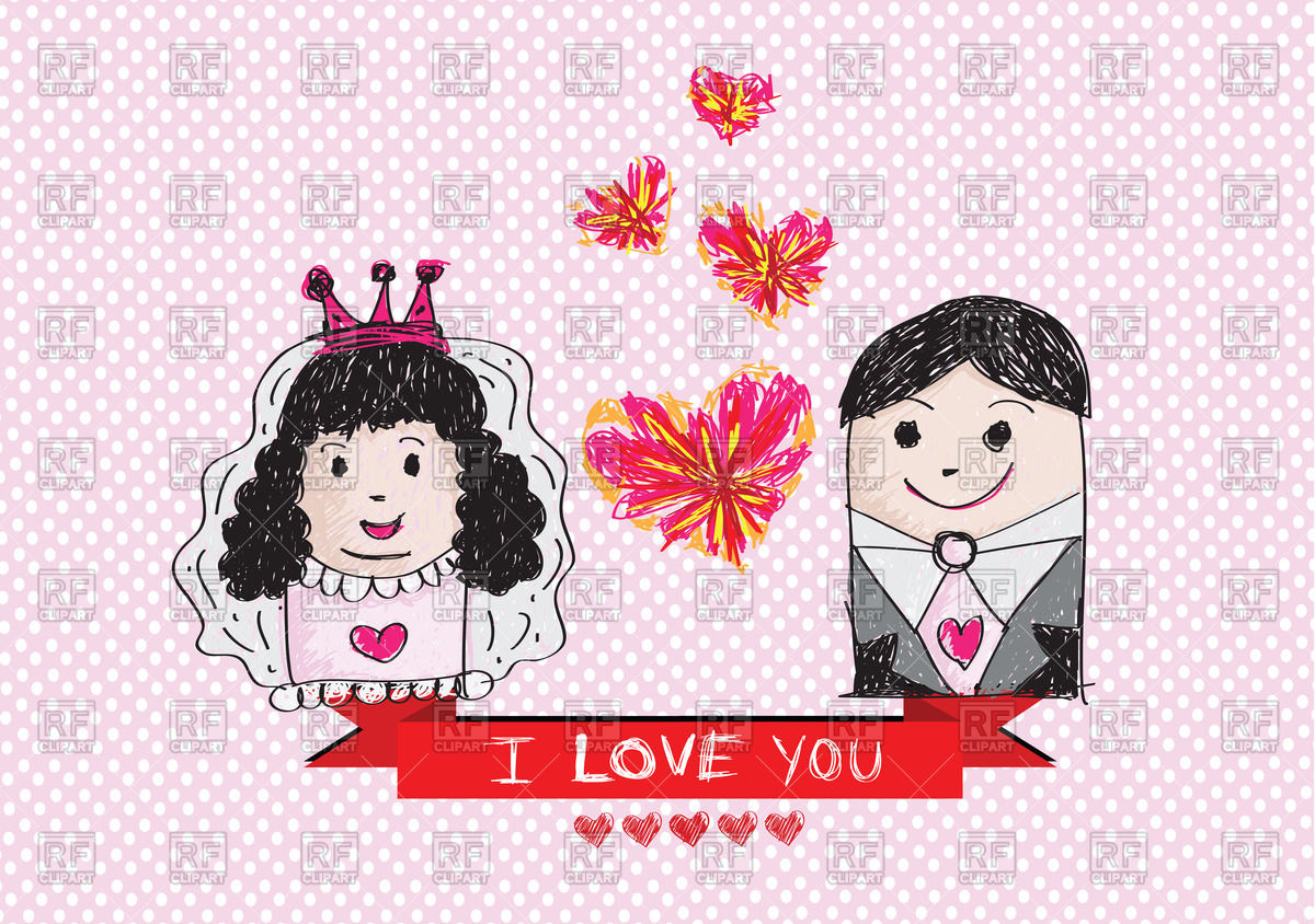 1200x844 Cartoon Hand Drawn Wedding Couple Vector Image Vector Artwork Of