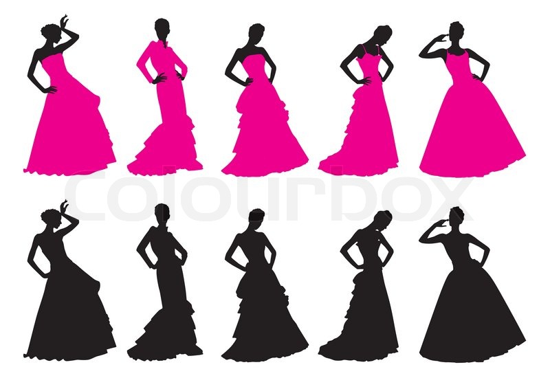 800x566 Silhouettes Of Girls In Wedding Dresses Stock Vector Colourbox