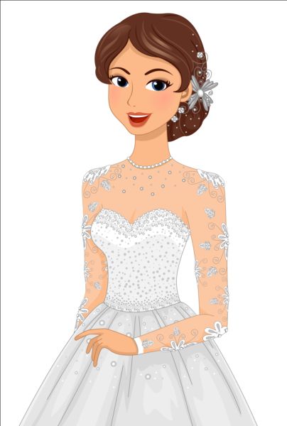 404x600 Beautiful Brides With Wedding Dress Vectors 04 Free Download