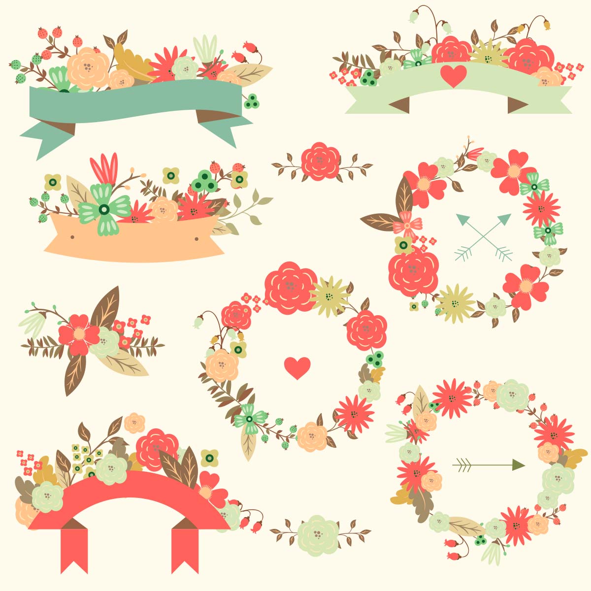 1200x1200 Floral Vector Wedding Ribbon Pattern Set Free Download