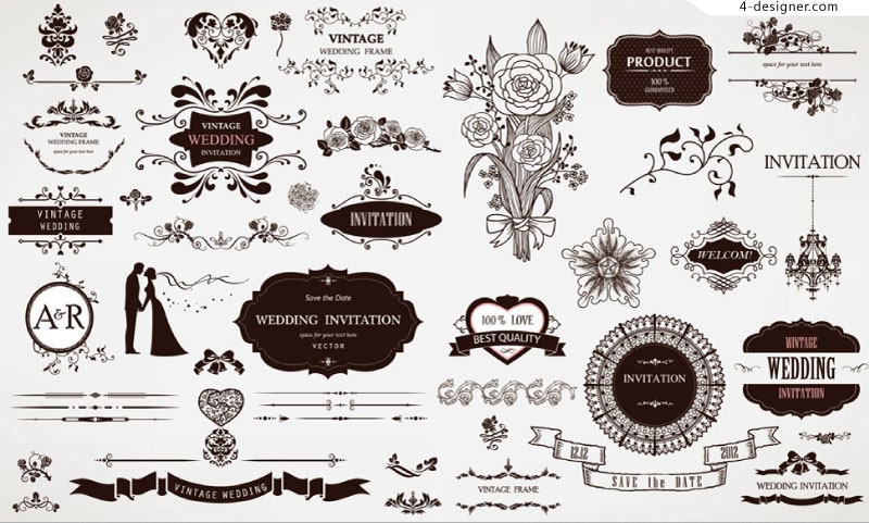 800x481 4 Designer Retro Style Wedding Floral Design Vector Material