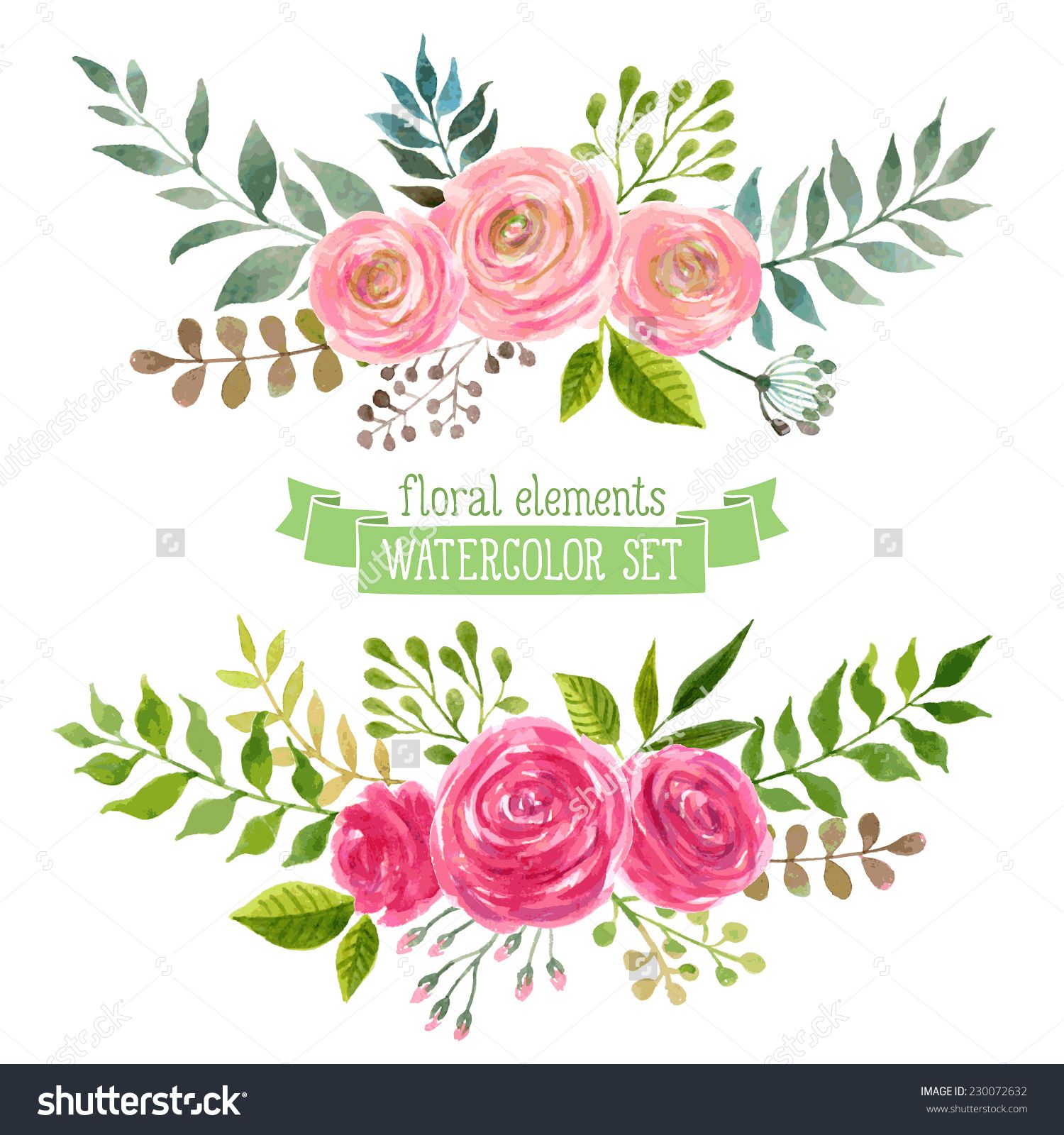 1500x1600 Vector Flowers Set. Colorful Floral Collection With Leaves And