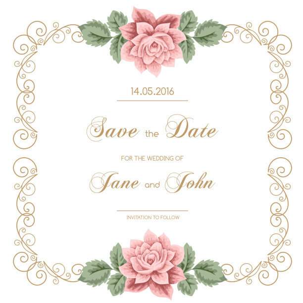 612x611 Vintage Flower With Wedding Invitation Vector 04 Free Download