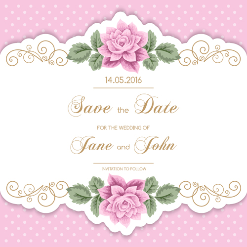 500x500 Wedding Invitetion Card With Pink Flower Vector Free Download