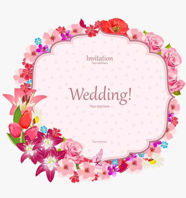 650x692 Elegant Floral Border Wedding Invitation Card Vector Material