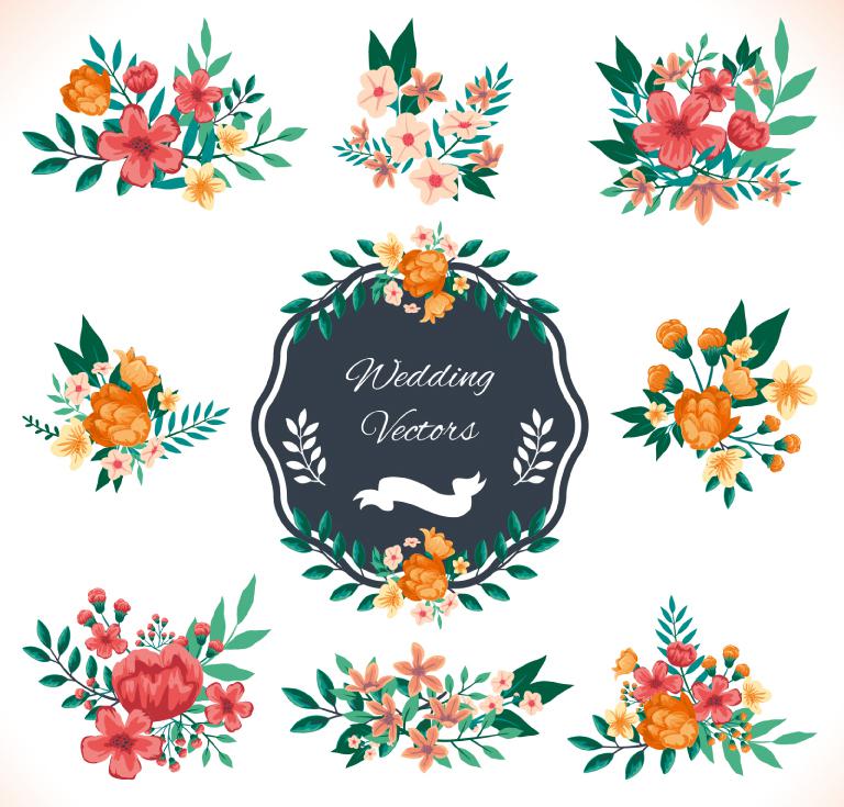 768x735 9 Watercolor Wedding Flowers Vector [Ai]