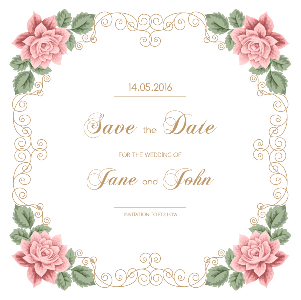 601x599 Vintage Flower With Wedding Invitation Vector 05 Free Download