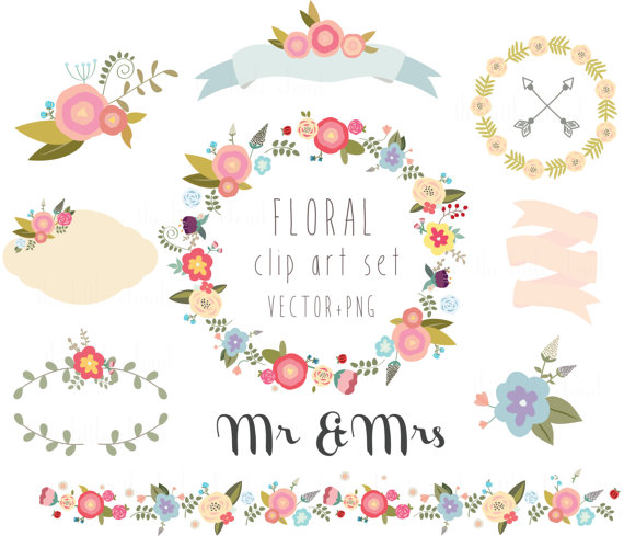 570x489 Floral Clipart, Wedding Clipart,vector + Png Digital Wreath