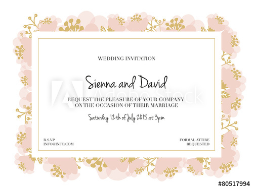 500x375 Wedding Invitation Card With Pink Flower Frame. Vector Design