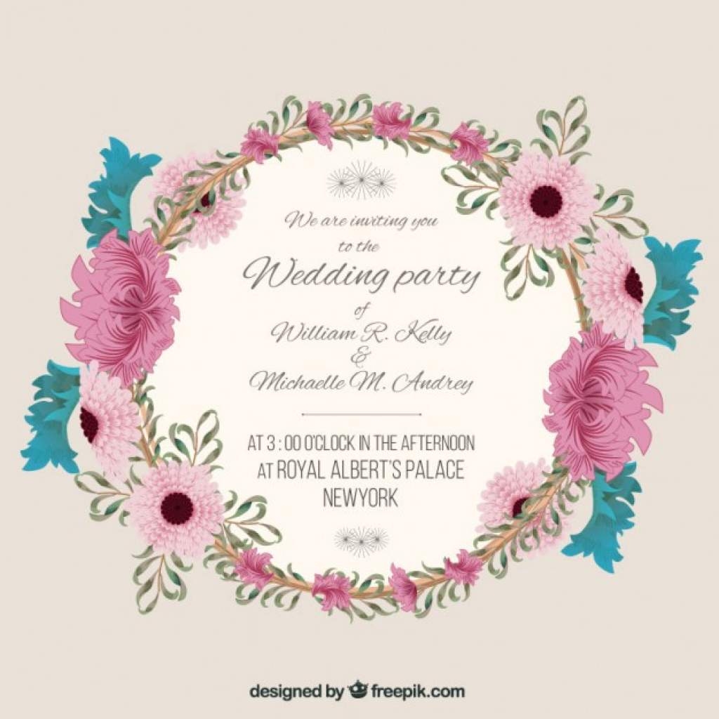 1024x1024 Wedding Invitation With Floral Frame Vector Free Download With