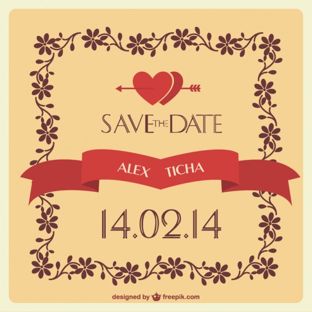 626x626 Wedding Invitation With Hearts And Floral Frame Vector Free Download