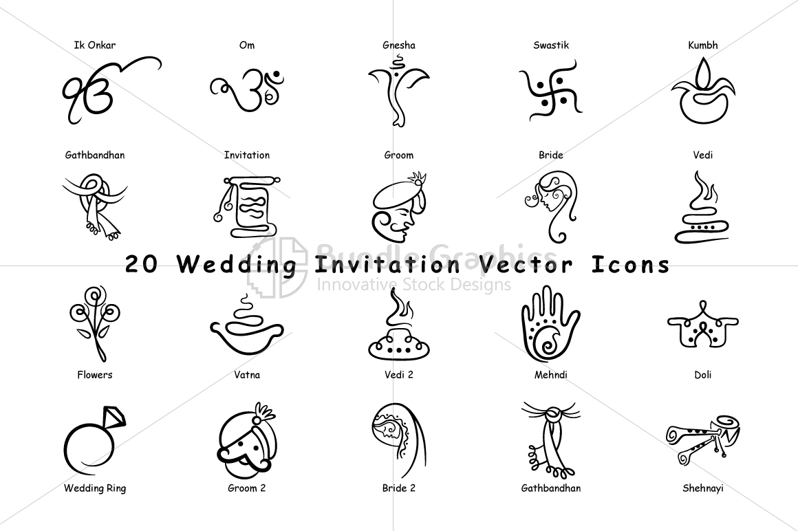 1160x772 Indian Wedding Invitation Icons Vector Pack Of 20