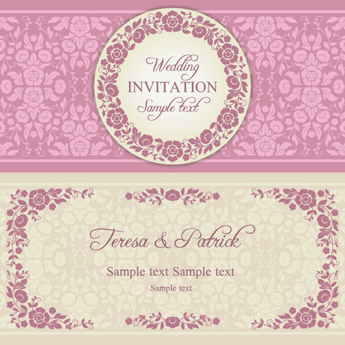 500x500 Ornate Pink Floral Wedding Invitations Vector 01 Free Download