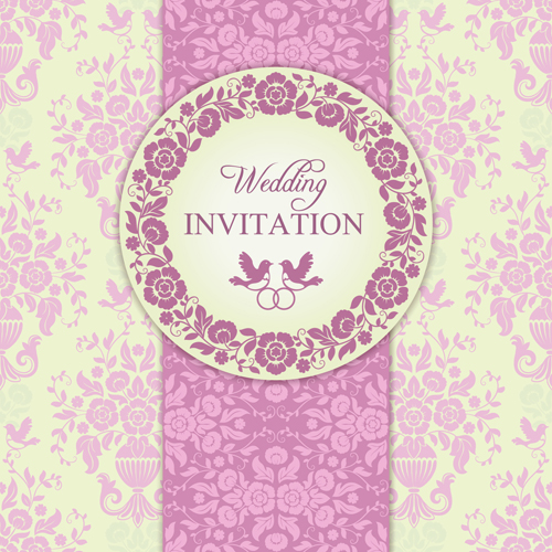 500x500 Ornate Pink Floral Wedding Invitations Vector 03 Free Download