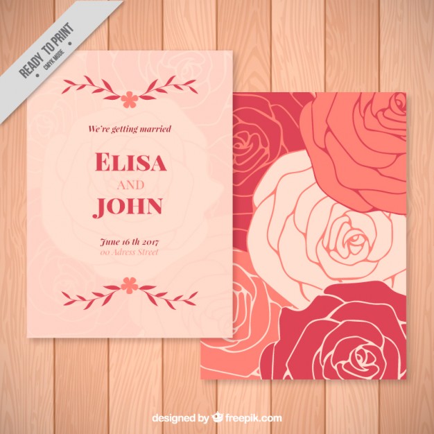 626x626 Roses Wedding Invitation Vector Free Download