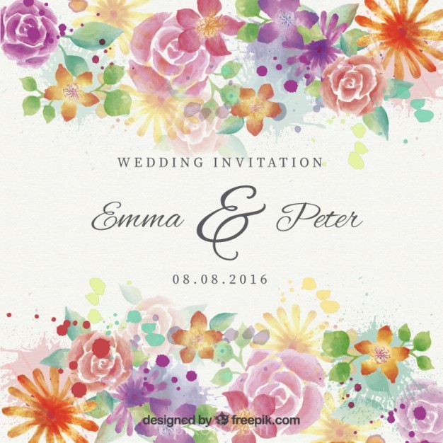 626x626 Ai] Watercolor Beautiful Flowers Wedding Invitation Vector Free