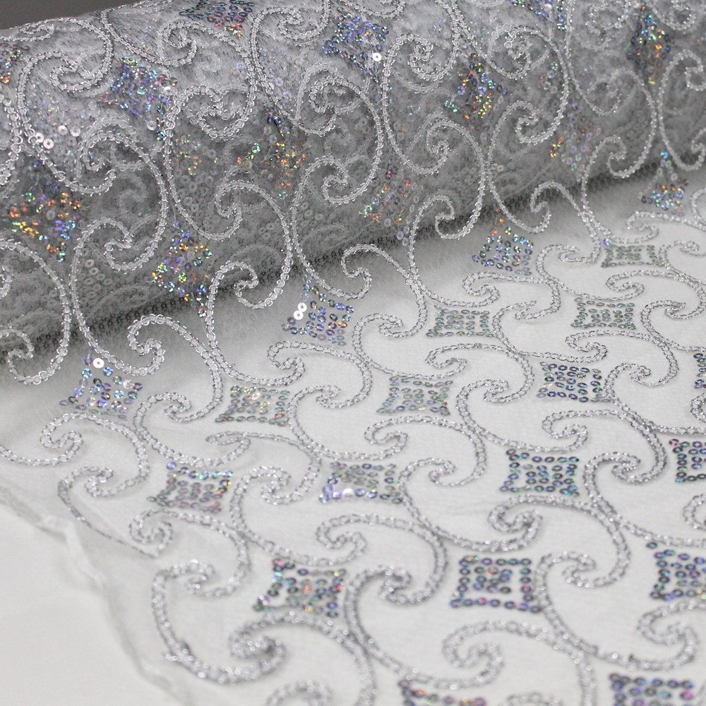 1000x1000 Silver Geometric Diamond Vector With Sequin Embroidery Scalloped