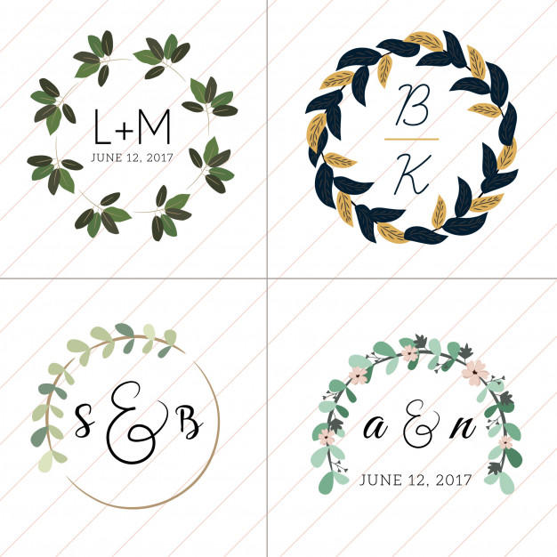 626x626 Floral Wreath Wedding Monogram Collection 4 In 1 Vector Premium