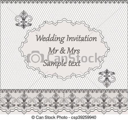 450x421 Lace Wedding Invitation With Classic Vintage Ornaments. White