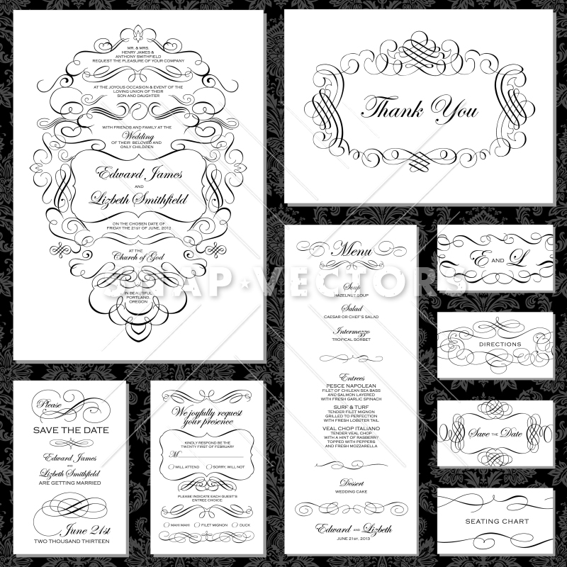 800x800 Vector Ornament Wedding Invitation Set