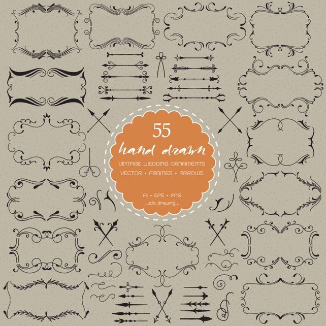 642x642 55 Hand Drawn Vintage Wedding Ornaments Digital Clip Etsy