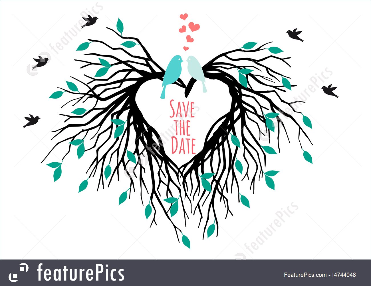 1300x1001 Heart Wedding Tree With Birds, Vector Stock Illustration I4744048