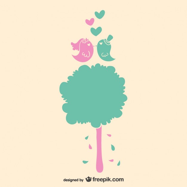 626x626 Love Birds And Tree Wedding Invitation Vector Free Download