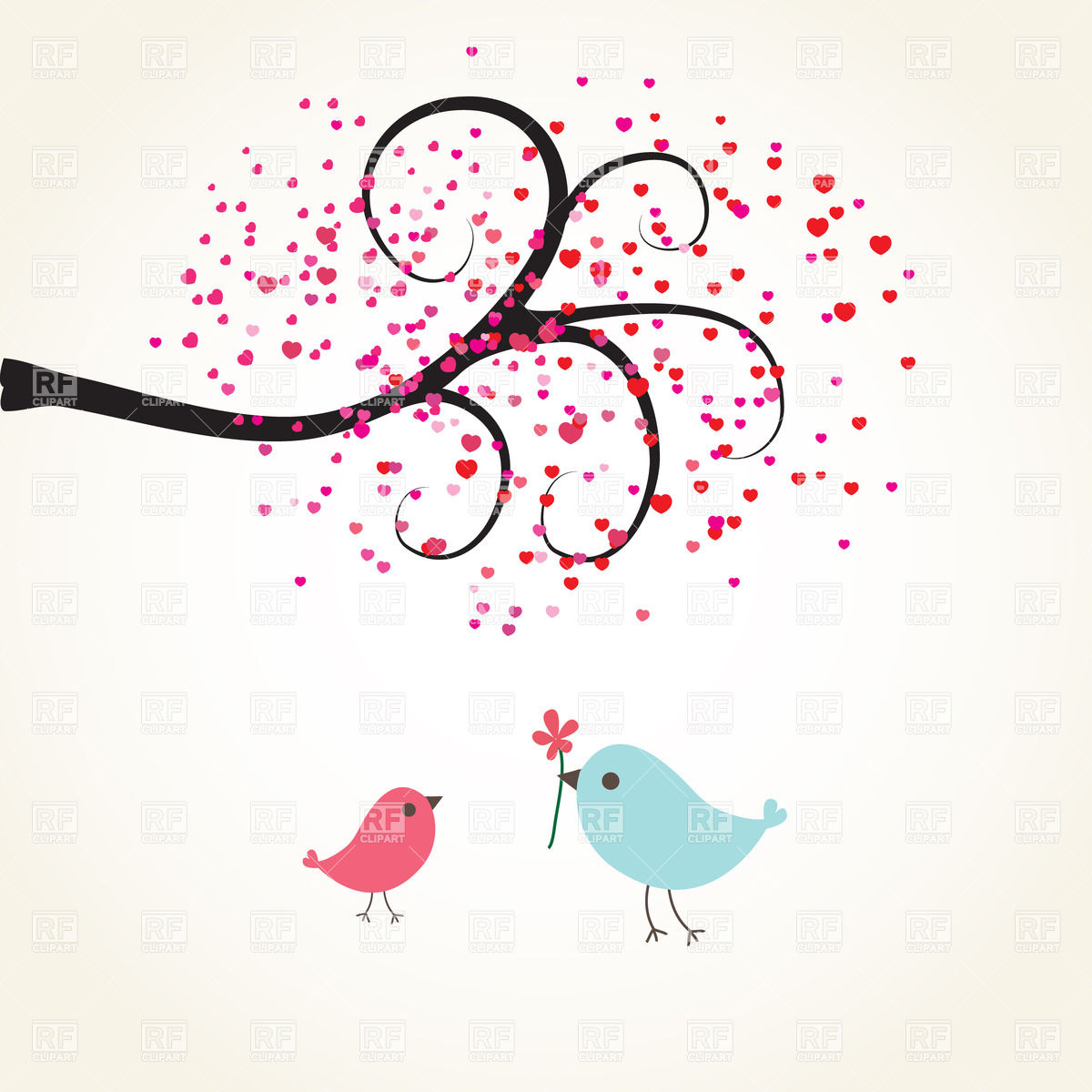 1200x1200 Two Cartoon Birds Under Romantic Tree Vector Image Vector