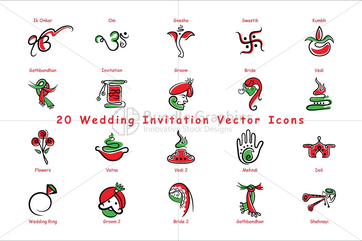 1158x772 Indian Wedding Invitation Icons Vector Pack Of 20