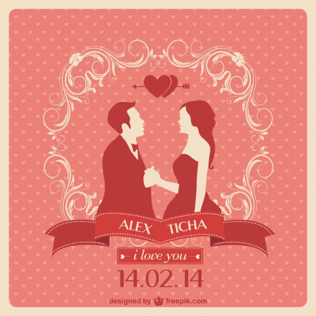 626x626 Red Wedding Invitation With A Couple In Love Vector Free Download