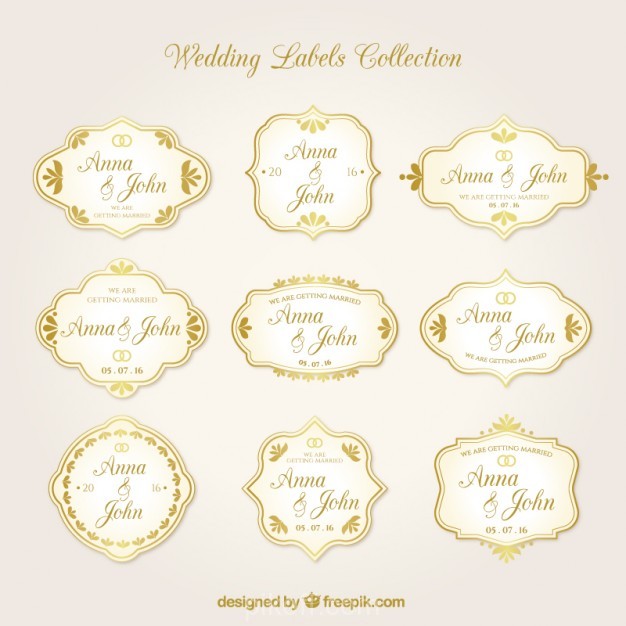 626x626 Ai] Golden Wedding Stickers In Vintage Design Vector Free Download
