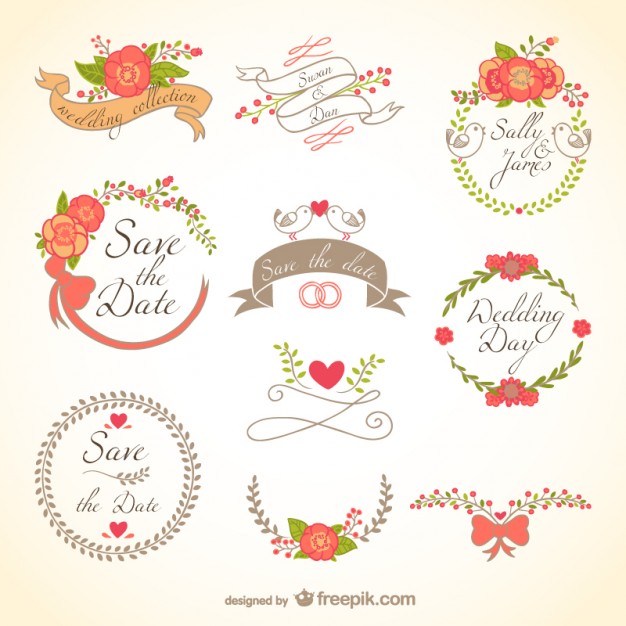 626x626 Floral Wedding Badges Vector Free Download