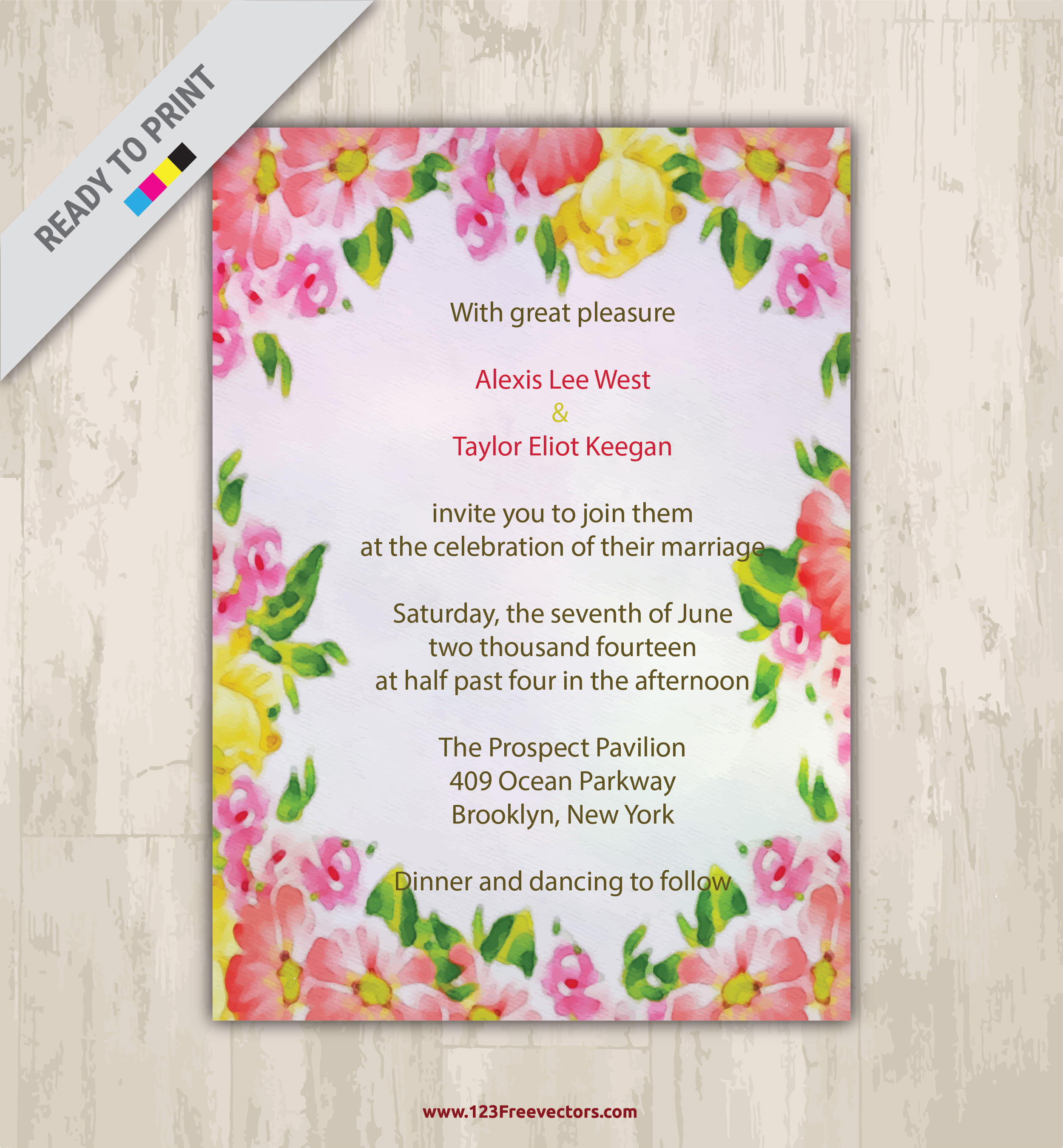 2500x2700 Floral Watercolor Wedding Invitation Vector Graphics 123freevectors