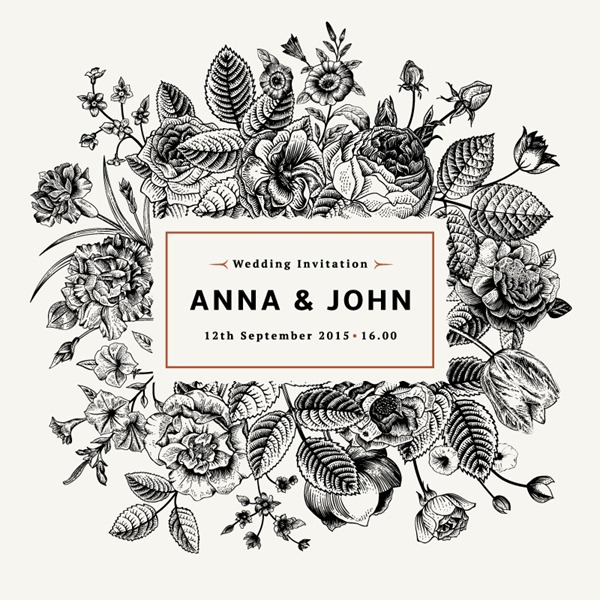 600x600 Hand Painted Floral Wedding Invitation Card Vector Graphics My