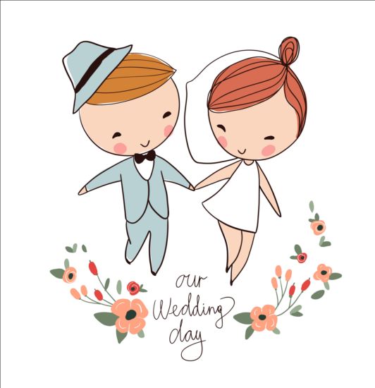 532x550 Cute Wedding Card Hand Drawn Vector 15 Free Download