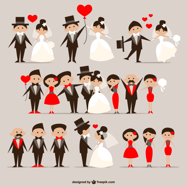 600x600 Cartoon Wedding Couple Vector Illustrator Pack Free 123freevectors