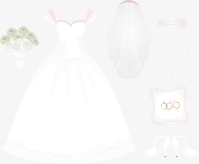 650x536 Vector Hand Painted Wedding Veil And Wedding Rings, Vector, Hand