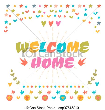 450x470 Welcome Home Text With Colorful Design Elements. Cute Greeting
