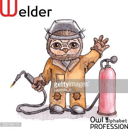 414x417 Alphabet Professions Owl Letter W Welder Vector Stock Vectors