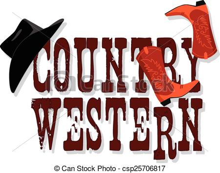 450x354 Country Western Banner With Stetson Hat And Cowboy Boots, Vector