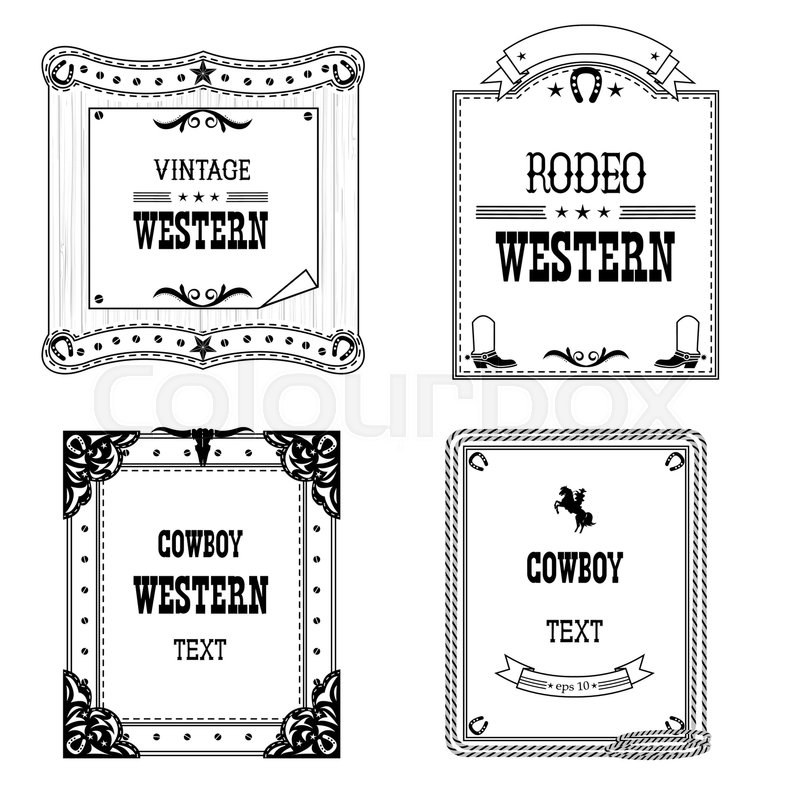 800x800 Set Of Labels And Frames In Western Style Isolated On White For
