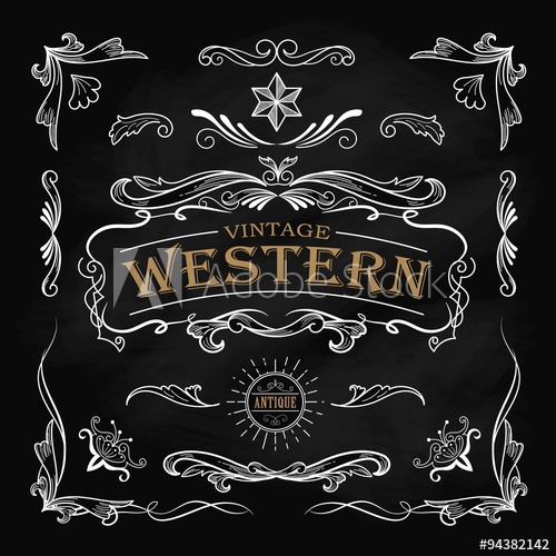 500x500 Western Hand Drawn Elements Frame Label Blackboard Vintage Banne